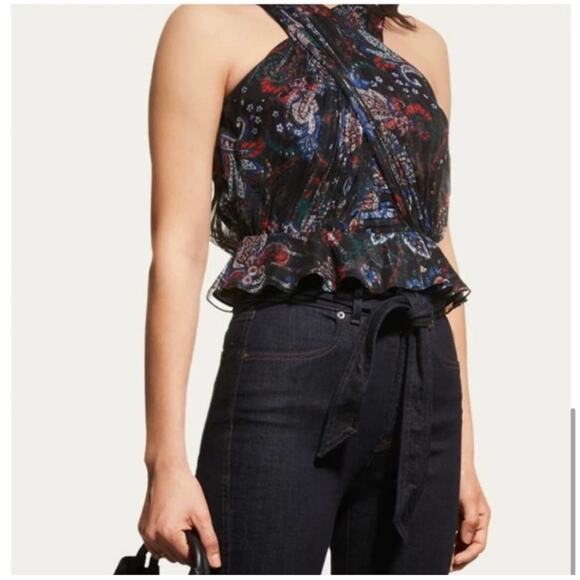 Veronica Beard Womens Silk Metallic Floral Black Open Back Multi Kailani Top 8 - Picture 5 of 10